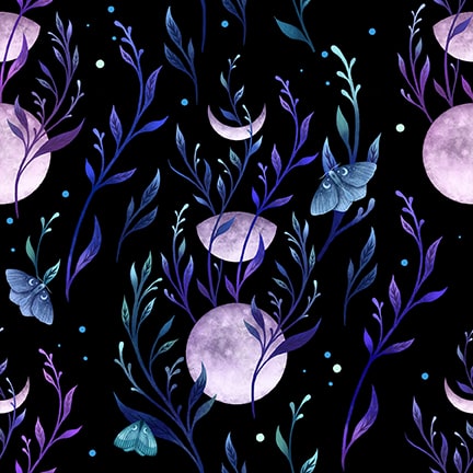 PREORDER ITEM - EXPECTED OCTOBER 2024: Jardin de Lune Glow by Episodic Drawings Butterflies with Thistle Flowers Black    3831G-99 Cotton Woven Fabric