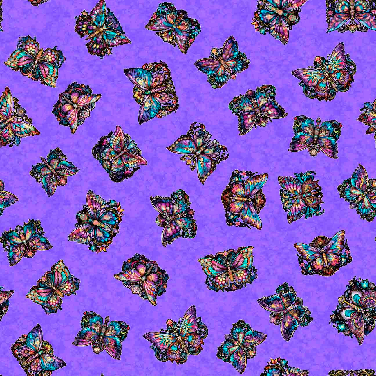 PREORDER ITEM - EXPECTED MARCH 2025: Night Flight by Morris Creative Group Butterfly Toss Purple    30753V Cotton Woven Fabric