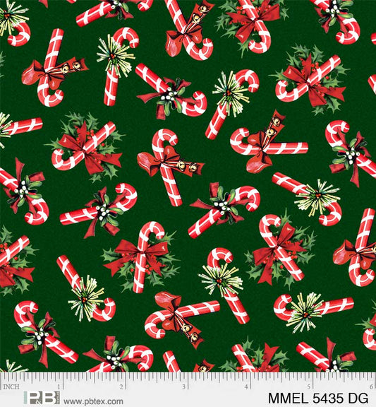 PREORDER ITEM- EXPECTED JUNE 2024: Merry Melody by Lesa Marino Candy Canes Tossed    MMEL5435DG Cotton Woven Fabric