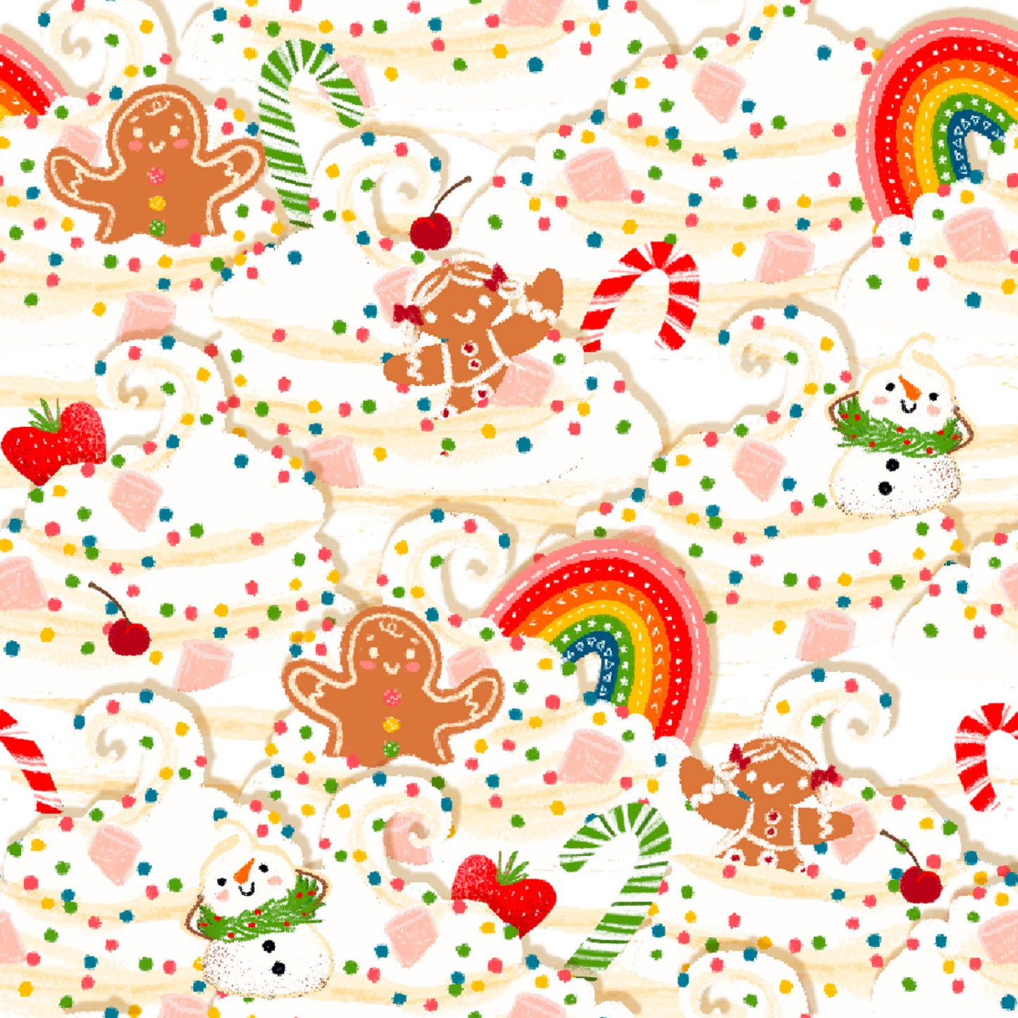 PREORDER ITEM - EXPECTED JUNE 2025: Holidazzle by Emiko Rainbow Collection Candyland Dreams Cream    23775-CRM Cotton Woven Fabric