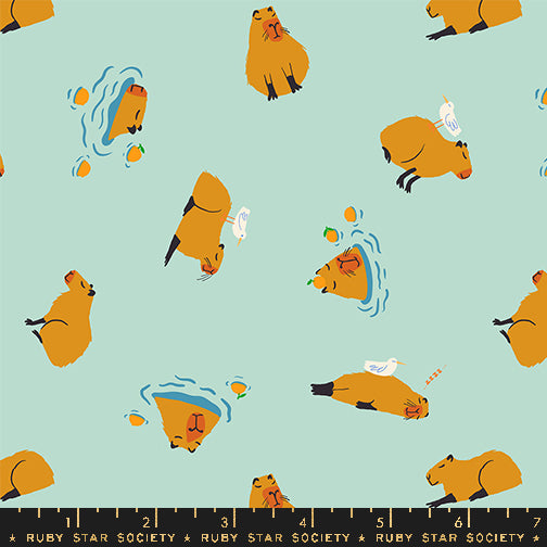 PREORDER ITEM - EXPECTED FEBRUARY 2025: Animal Animal by Ruby Star Society Capybara Minty    RS5164.13 Cotton Woven Fabric