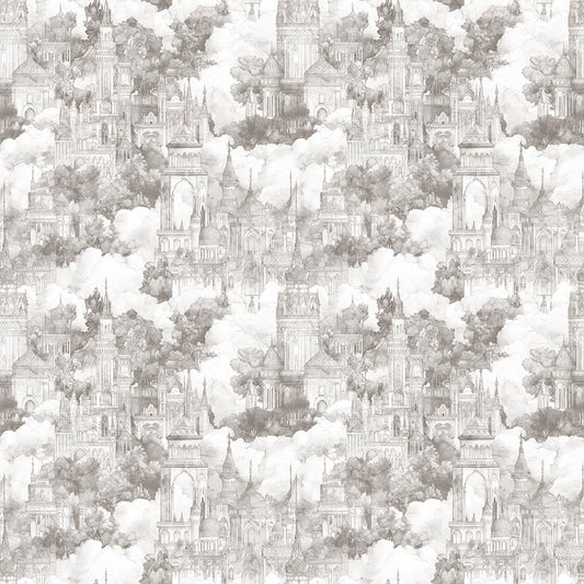 PREORDER ITEM - EXPECTED NOVEMBER 2025: Folklore by Morris Creative Group Castles in Clouds Taupe    31644K Cotton Woven Fabric