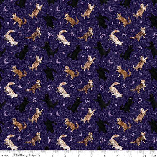 PREORDER ITEM - EXPECTED SEPTEMBER 2025: Celtic Cats by Brigid Ashwood Collection Cats Purple    CD16584-PURPLE Cotton Woven Fabric