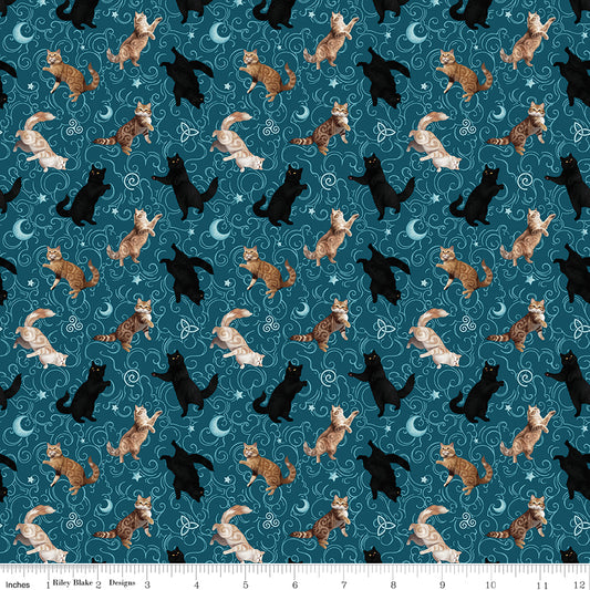 PREORDER ITEM - EXPECTED SEPTEMBER 2025: Celtic Cats by Brigid Ashwood Collection Cats Teal    CD16584-TEAL Cotton Woven Fabric