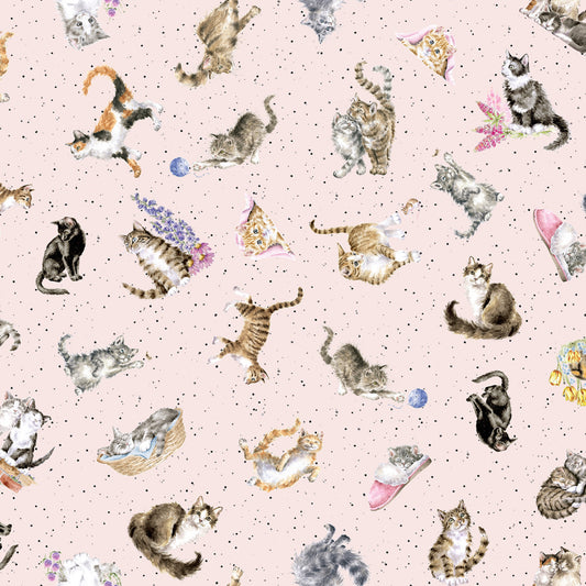 New Arrival: Whiskers & Paws by Hannah Dale Cats Tossed Light Pink    10416P Cotton Woven Fabric