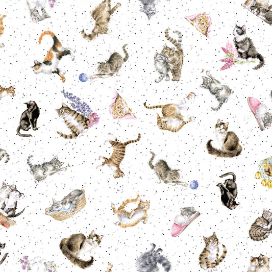 New Arrival: Whiskers & Paws by Hannah Dale Cats Tossed White    10416W Cotton Woven Fabric