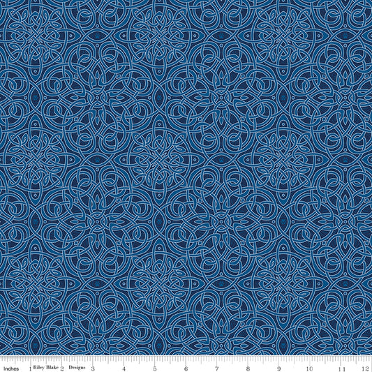 PREORDER ITEM - EXPECTED SEPTEMBER 2025: Celtic Cats by Brigid Ashwood Collection Celtic Knots Navy    CD16583-NAVY Cotton Woven Fabric