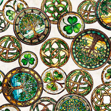 PREORDER ITEM - EXPECTED NOVEMBER 2025: Spirit of Ireland by Morris Creative Group Celtic Medallions Eggshell    31653E Cotton Woven Fabric