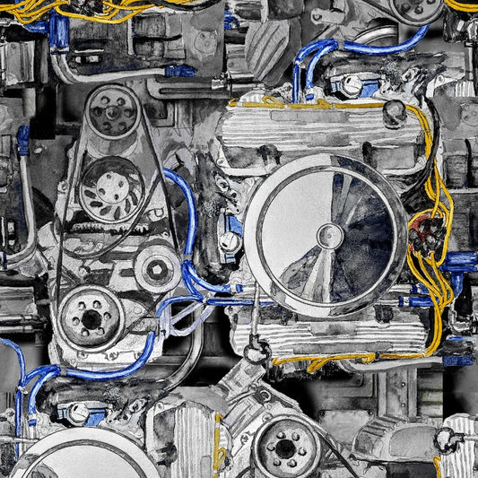 PREORDER ITEM - EXPECTED FEBRUARY 2026: Road Runner by Michael Moon Check Engine Multi    24171-MLT Cotton Woven Fabric