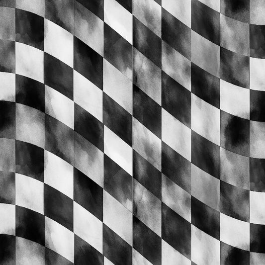 PREORDER ITEM - EXPECTED FEBRUARY 2026: Road Runner by Michael Moon Checkered Flag Grey    24173-GRY Cotton Woven Fabric