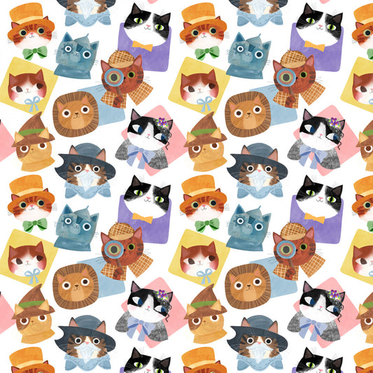 Litter-ary Cats by Planey Cat Classic Cats White 20240102-01 Cotton Woven Fabric