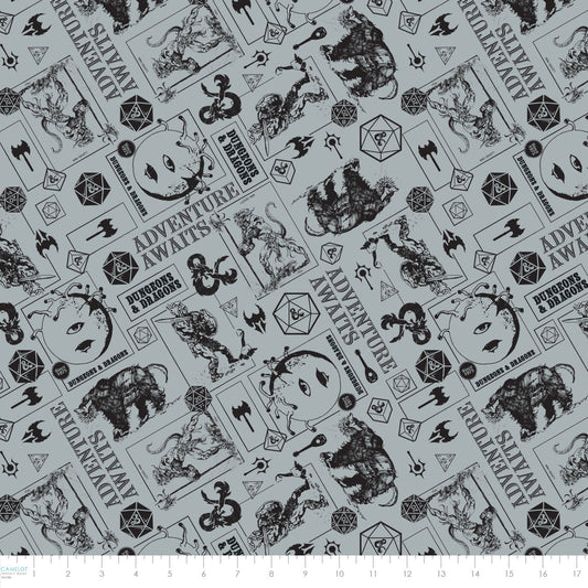 PREORDER ITEM - EXPECTED NOVEMBER 2025: Licensed Dungeons & Dragons III Classic Monsters Grey 95170142-03 Cotton Woven Fabric