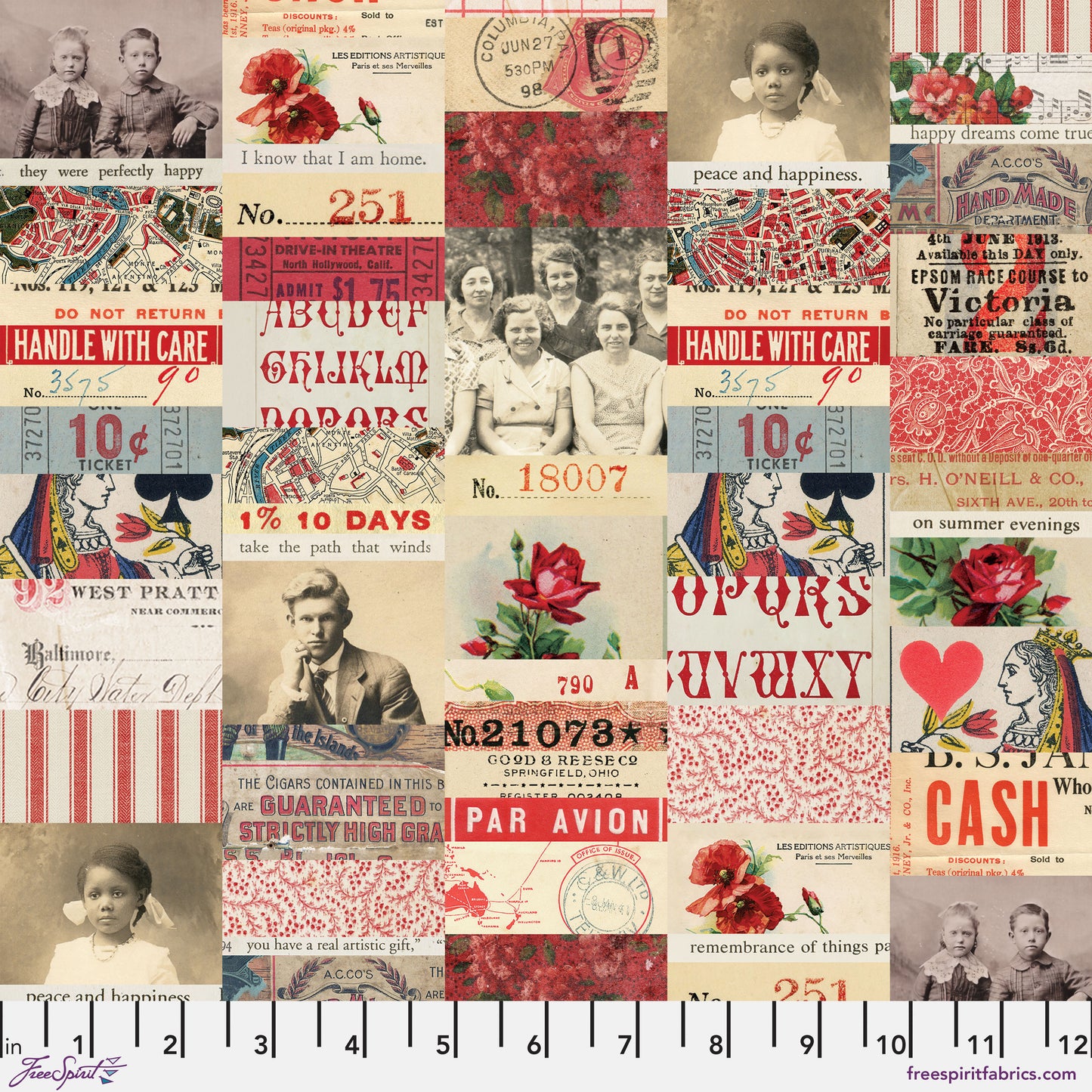 Tim Holtz Eclectic Element Palette Collage Red    PWTH220.RED Cotton Woven Fabric