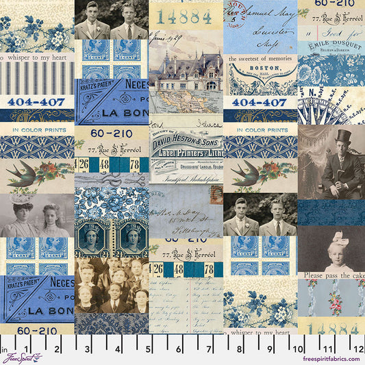 Tim Holtz Eclectic Element Palette Collage Indigo    PWTH290.INDIGO Cotton Woven Fabric