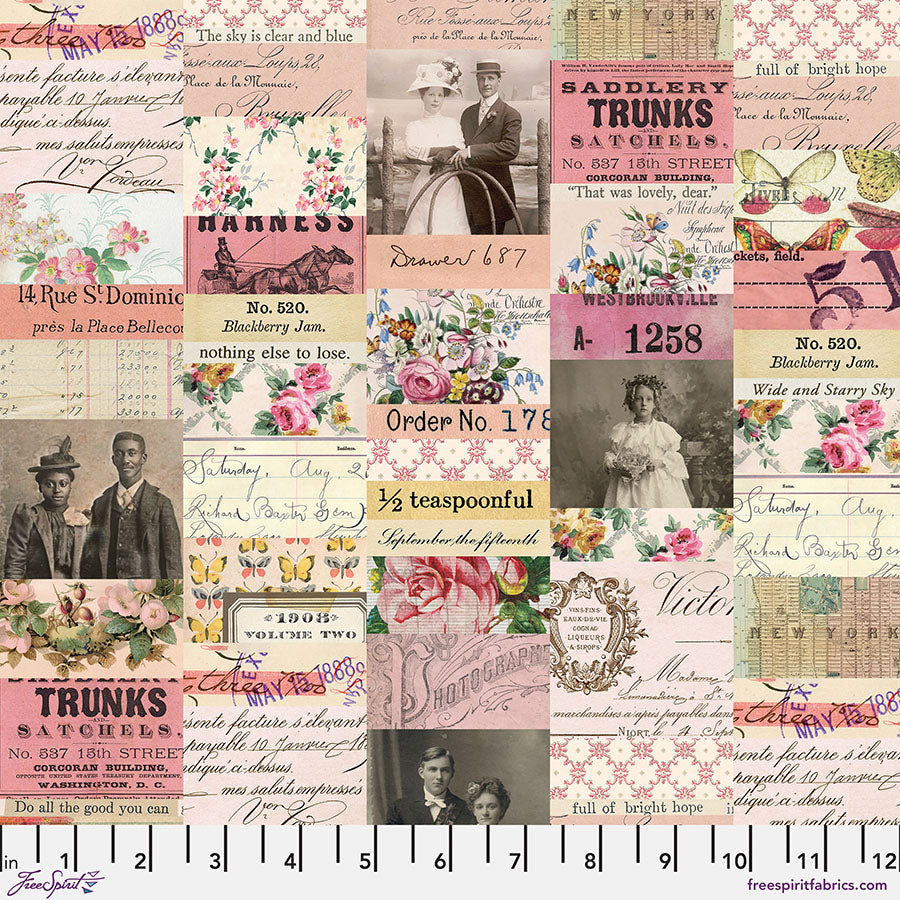 New Arrival: Tim Holtz Eclectic Element Palette Collage Pink    PWTH210.PINK Cotton Woven Fabric