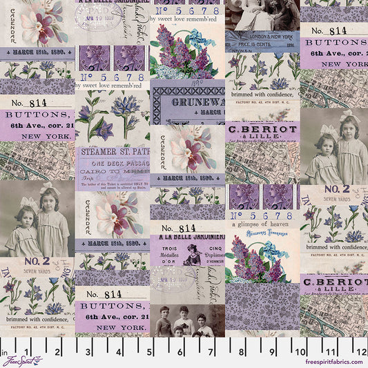 Tim Holtz Eclectic Element Palette Collage Purple    PWTH300.PURPLE Cotton Woven Fabric