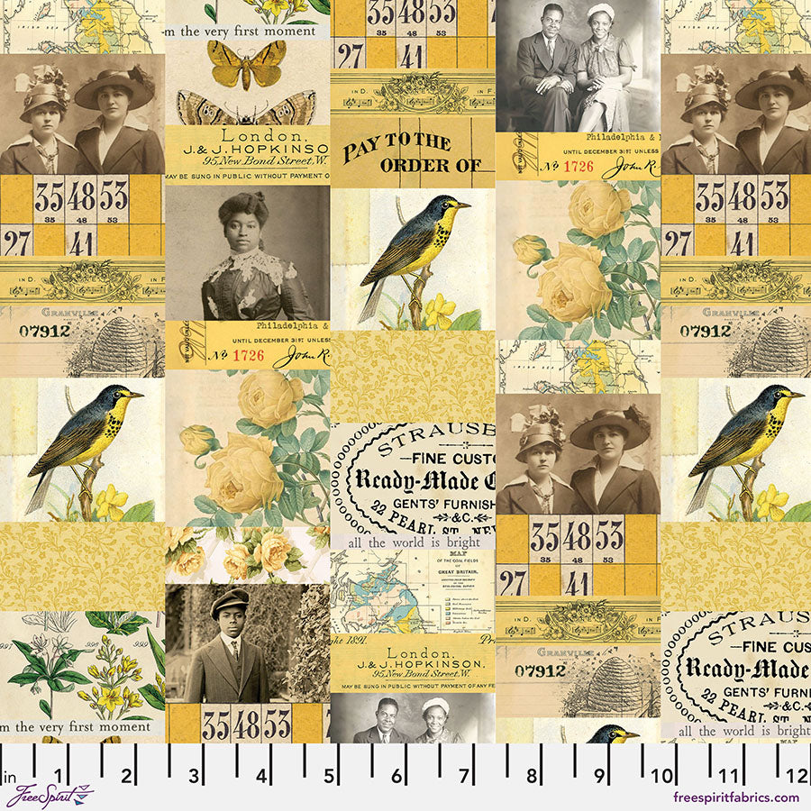 Tim Holtz Eclectic Element Palette Collage Yellow PWTH240.YELLOW Cotton Woven Fabric