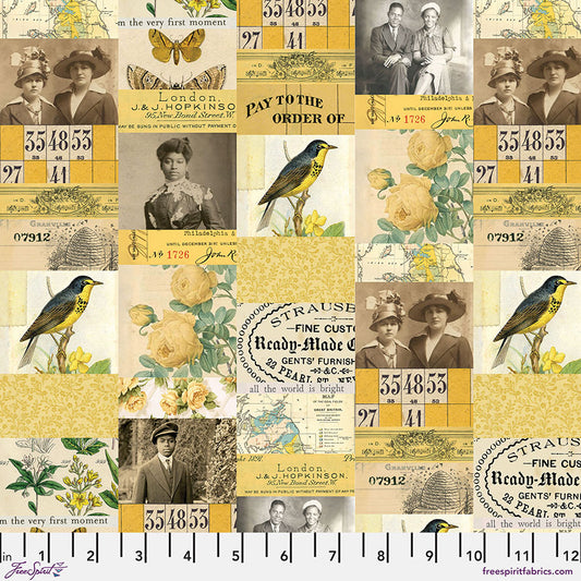 Tim Holtz Eclectic Element Palette Collage Yellow PWTH240.YELLOW Cotton Woven Fabric