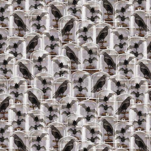Spooky Vibes by Erin Wilde Crows in Bell Jars Lt. Gray     2723-90 Cotton Woven Fabric