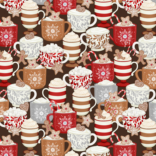 PREORDER ITEM: Baking Up Joy by Danielle Leone Cups Packed Chocolate    27706-223 Cotton Woven Fabric