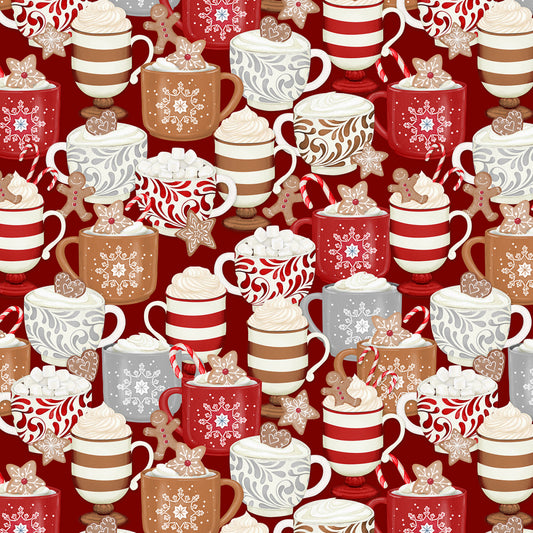 PREORDER ITEM: Baking Up Joy by Danielle Leone Cups Packed Red    27706-323 Cotton Woven Fabric