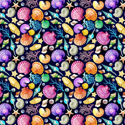 PREORDER ITEM-EXPECTED APRIL 2026: Divine Oceania by Aimee Stewart Pearls and Seashells DDC12613-Navy Cotton Woven Fabric