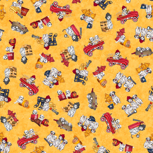 New Arrival: American Heroes Firefighters by Morris Creative Group Dalmations & Fire Trucks Gold    30682S Cotton Woven Fabric