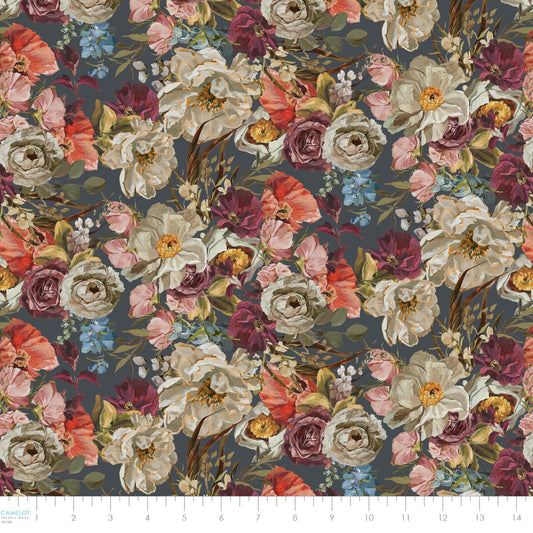 PREORDER ITEM - EXPECTED OCTOBER 2025: Dark Romance by Annie Quigley Decadent Florals Slate 52240101-03 Cotton Woven Fabric