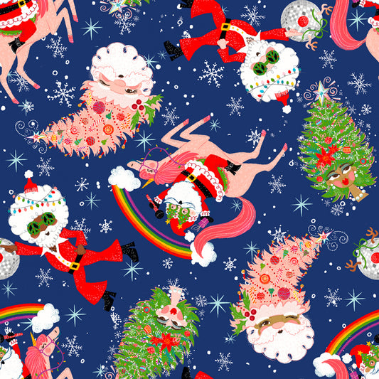 Holidazzle by Emiko Rainbow Collection Deck The Disco Navy 23773-NVY Cotton Woven Fabric