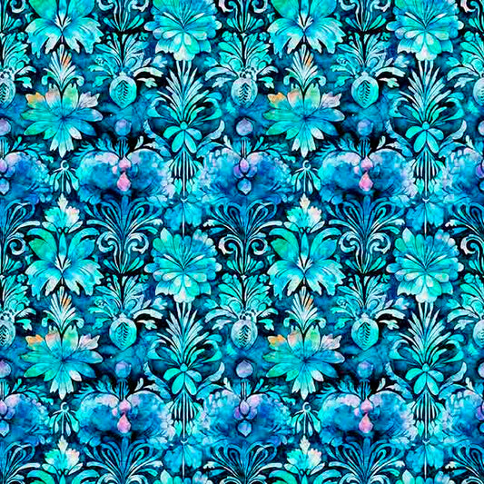 PREORDER ITEM - EXPECTED FEBRUARY 2025: Fantasia by Dan Morris Decorative Floral Turquoise    30973Q Cotton Woven Fabric