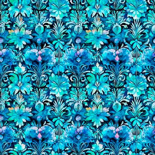 Fantasia by Dan Morris Decorative Floral Turquoise 30973Q Cotton Woven Fabric