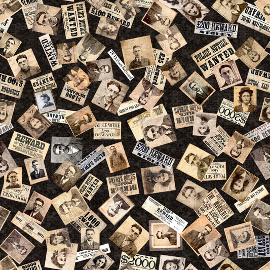 True Detective by Morris Creative Group Detective Ephemera Black 30720J Cotton Woven Fabric