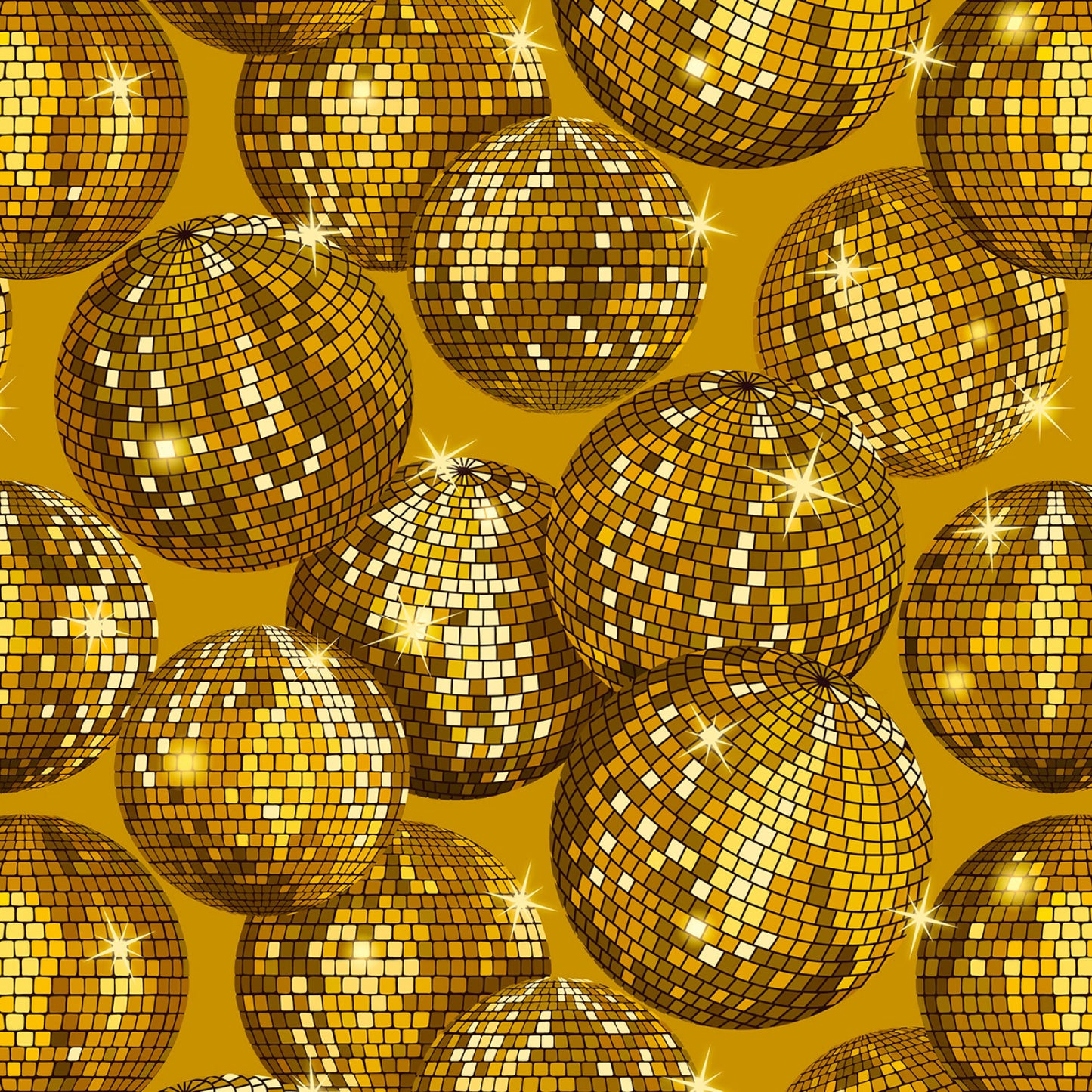 Disco Balls Gold with Gold Metallic    A839.2 Cotton Woven Fabric