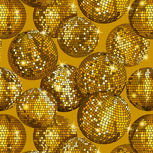 Disco Balls Gold with Gold Metallic A839.2 Cotton Woven Fabric