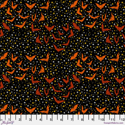 PREORDER ITEM - EXPECTED MAY 2025: Costumes & Cobwebs by Club Hauer Ditsy Bats Black    PWRH114.BLACK Cotton Woven Fabric