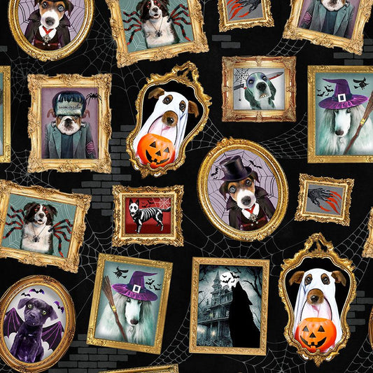 Pick your Poison Dog Halloween Portraits    BOO-CD3428-BLACK Cotton Woven Fabric