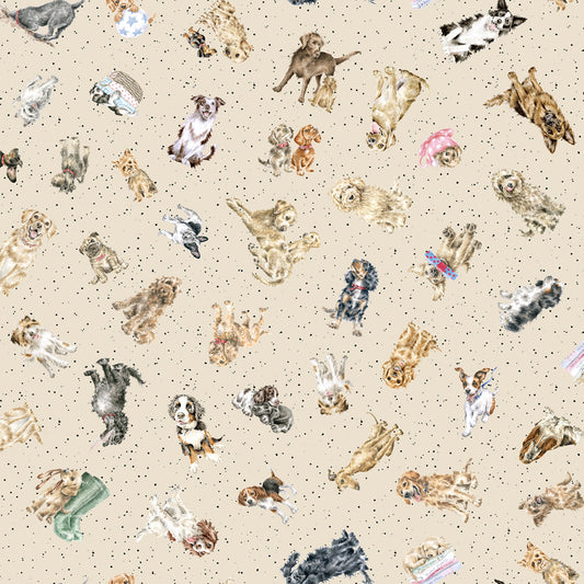 Whiskers & Paws by Hannah Dale Dogs Tossed Cream 10417E Cotton Woven Fabric