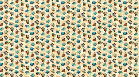 Barista by Deborah Edwards and Melanie Samra Digitally Printed Cups Ochre DP27699-14 Cotton Woven Fabric