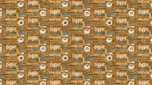 Barista by Deborah Edwards and Melanie Samra Digitally Printed Script Dk Ochre Multi DP27700-34 Cotton Woven Fabric