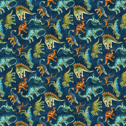 Dino Roar by Brett Blumenthal Navy Multi DP28462-48 Cotton Woven Fabric