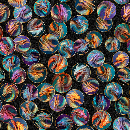PREORDER ITEM - EXPECTED AUGUST 2025: Dragon’s Song by Morris Creative Group Dragon Heads Charcoal    31153J Cotton Woven Fabric