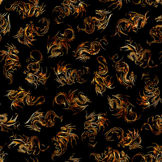 Dragon’s Song by Morris Creative Group Dragon Linocut Black 31154J Cotton Woven Fabric