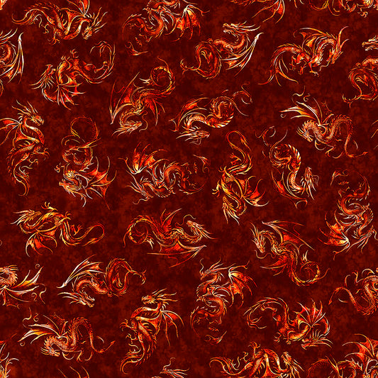 PREORDER ITEM - EXPECTED AUGUST 2025:Dragon’s Song by Morris Creative Group Dragon Linocut Brick    31154R Cotton Woven Fabric