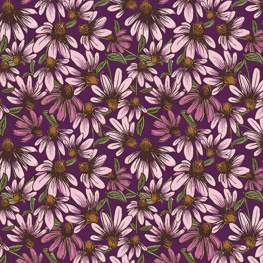 Coneflower Corral by Teresa Magnuson Echinacea Dark Eggplant Y4558-46 Cotton Woven Fabric
