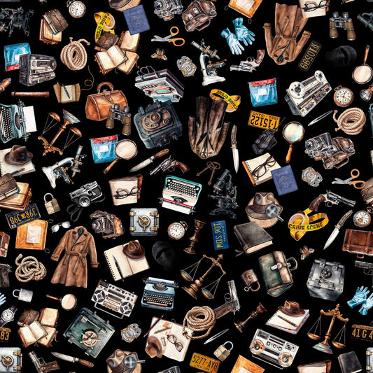 True Detective by Morris Creative Group Everything Detective Black 30719J Cotton Woven Fabric