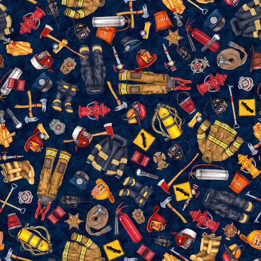 American Heroes Firefighters by Morris Creative Group Everything Firefighter Navy    30681N Cotton Woven Fabric