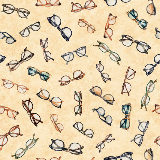 Bookworm by Morris Creative Group Eyeglass Toss Vanilla    30450E Cotton Woven Fabric