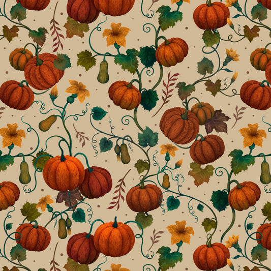 Preorder June 2026: Harvest Haunt Pumpkin and Squash Vines Cream 4811-41 by Episodic Drawing