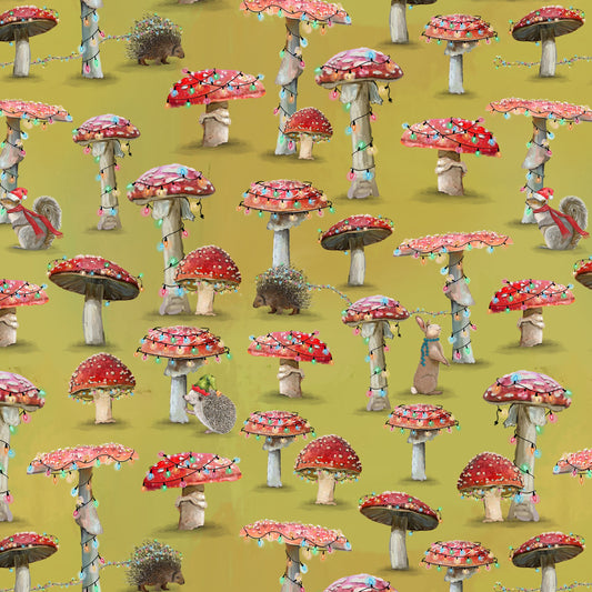 PREORDER ITEM-EXPECTED JUNE 2026: Holly Woods by Cathy Walters Mushroom Trees 9239-44 CITRUS Cotton Woven Fabric