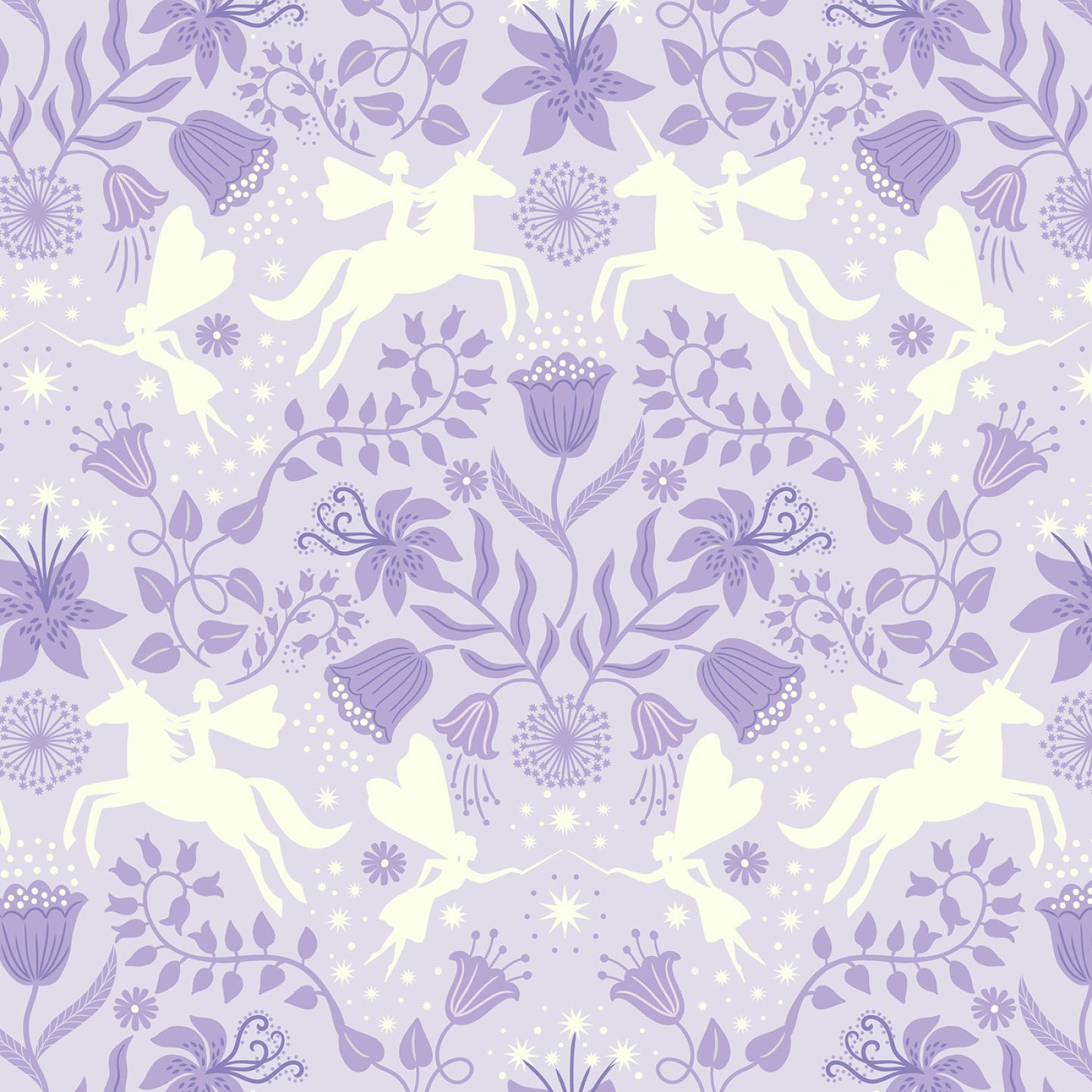 New Arrival: Glow Fairies (Glow in the Dark) Fairy Friends Light Dusk Lilac    A868.1 Cotton Woven Fabric